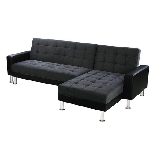 Canapé D'angle Convertible Et Réversible "theo" - 4 Places - Noir / Gris