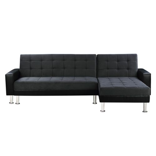 Canapé D'angle Convertible Et Réversible "theo" - 4 Places - Noir / Gris