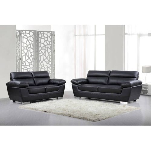 Canapé Fixe En Cuir Reconstitué Et Pvc "dallas" - 210 X 88 X 90 Cm - 3 Places - Noir