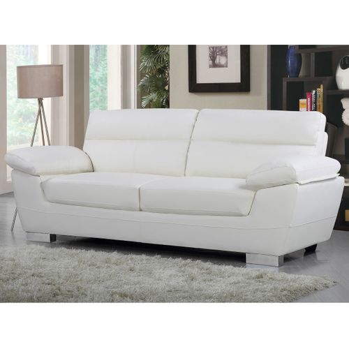 Canapé Fixe en Cuir reconstitué et Pvc "Dallas" - 210 x 88 x 90 cm - 3 Places - Blanc