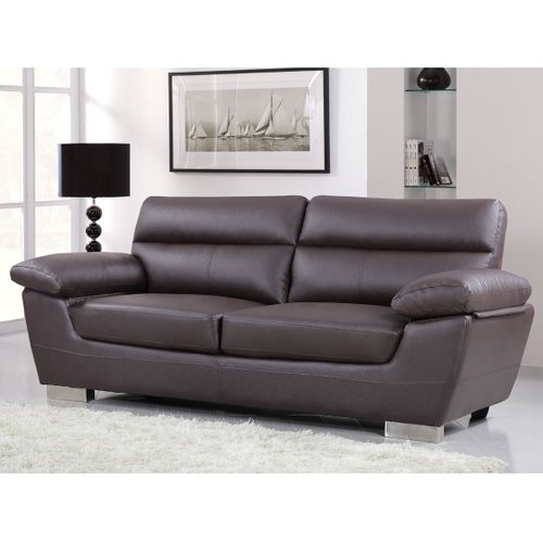 Canapé Fixe en Cuir Reconstitué et Pvc "Dallas" - 210 x 88 x 90 cm - 3 Places - Chocolat