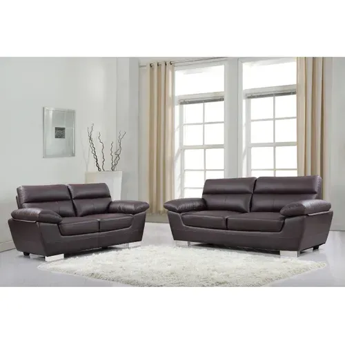 Canapé Fixe en Cuir Reconstitué et Pvc "Dallas" - 210 x 88 x 90 cm - 3 Places - Chocolat