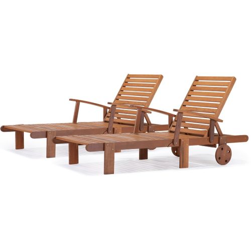 Bain De Soleil Pliant En Bois Exotique "tokyo" - Maple - Marron Clair - Lot De 2