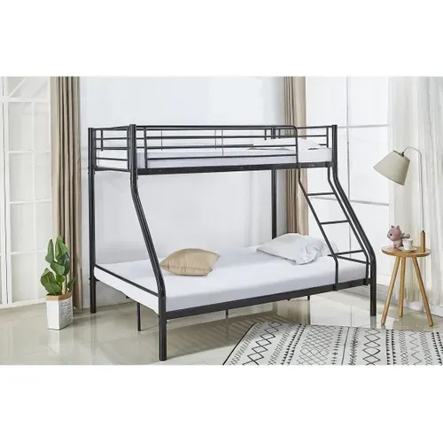 Lit Superposé En Métal "leo" Sommiers Inclus - 90/140 X 190 Cm - Noir