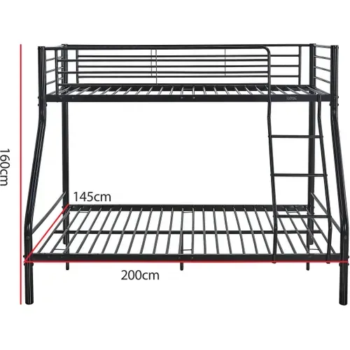 Lit Superposé En Métal "leo" Sommiers Inclus - 90/140 X 190 Cm - Noir