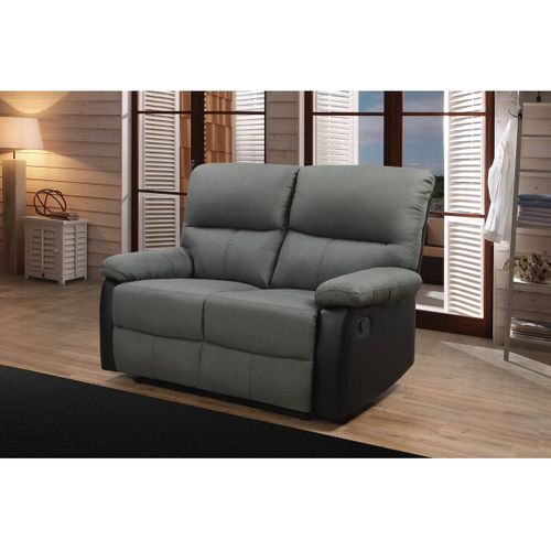 Canapé Relax "lincoln" - 147 X 89 X 103 Cm - 2 Places - Noir / Gris Foncé