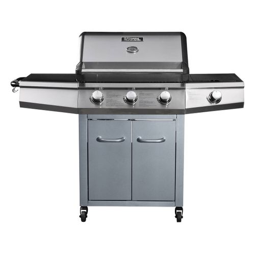 Barbecue Gaz "bingo 4" - 4 Brûleurs Dont 1 Latéral - 14kw + Housse Protection - Argenté