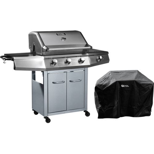 Barbecue Gaz "bingo 4" - 4 Brûleurs Dont 1 Latéral - 14kw + Housse Protection - Argenté