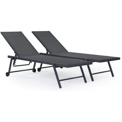 Lot De 2 Bains De Soleil Textilène Et Aluminium "jolia" - Phoenix - Gris Foncé