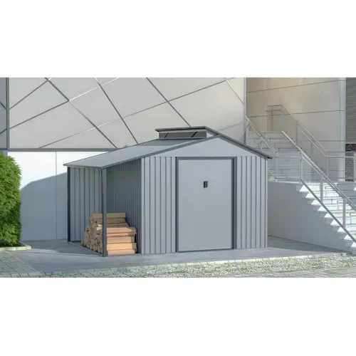 Abri De Jardin Métal Avec Pergola "madras" - 9.12 M² - 257 X 355 X 237 Cm - Gris