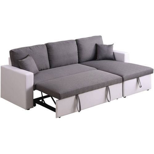 Canapé D'angle Convertible/ Réversible Avec Coffre "alain" - 221 X 145 X 85 Cm - 3 Places - Gris / B