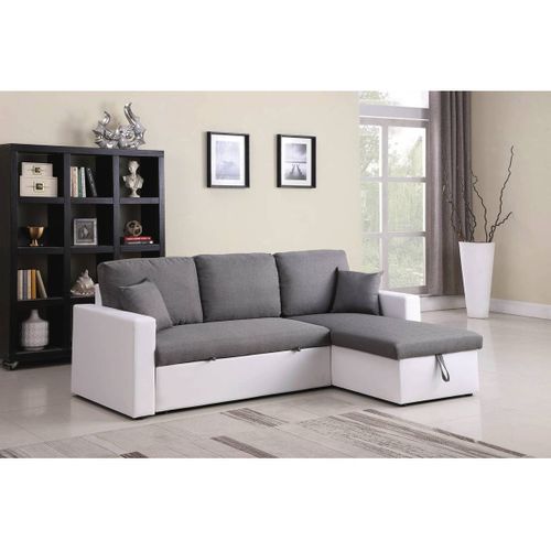 Canapé D'angle Convertible/ Réversible Avec Coffre "alain" - 221 X 145 X 85 Cm - 3 Places - Gris / B