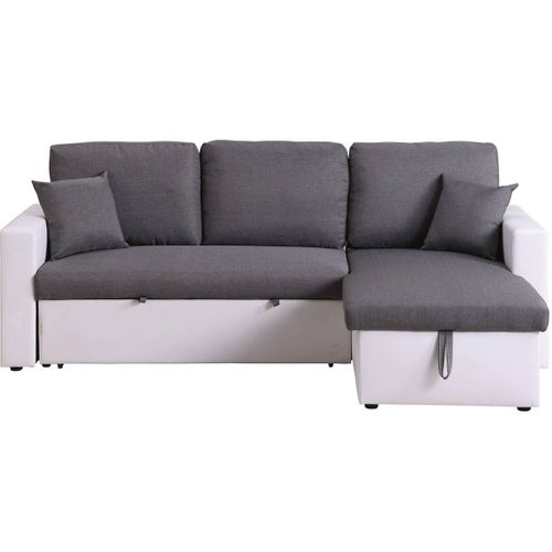 Canapé D'angle Convertible/ Réversible Avec Coffre "alain" - 221 X 145 X 85 Cm - 3 Places - Gris / B