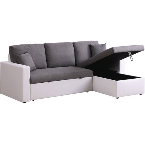 Canapé D'angle Convertible/ Réversible Avec Coffre "alain" - 221 X 145 X 85 Cm - 3 Places - Gris / B