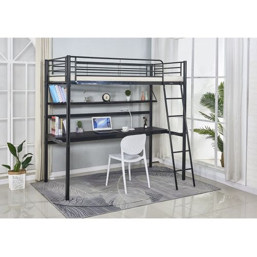 Lit Mezzanine Avec Bureau "Alona" En Métal - 90 X 190 Cm - Noir
