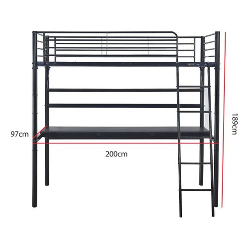 Lit Mezzanine Avec Bureau "Alona" En Métal - 90 X 190 Cm - Noir