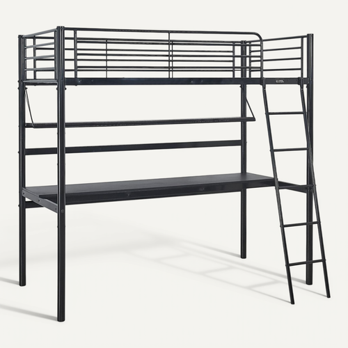 Lit Mezzanine Avec Bureau "Alona" En Métal - 90 X 190 Cm - Noir