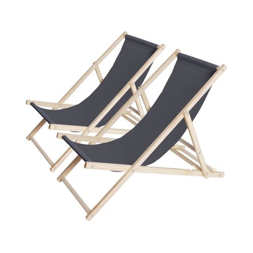Lot De 2 Transats En Bois "chilienne" - 107 X 56.5 X 81 Cm - Gris