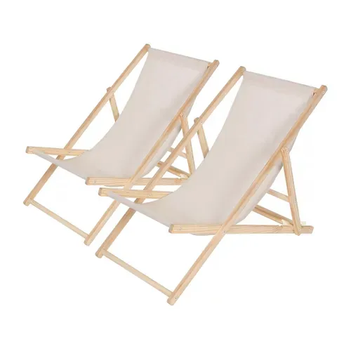Lot De 2 Transats En Bois "chilienne" - 107 X 56.5 X 81 Cm - Ecru