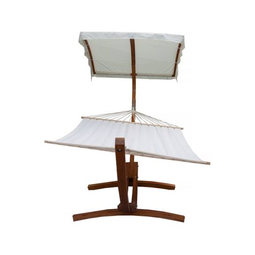 Hamac Bois "dallas Xl" - Avec Toile En Coton Et Auvent - Ecru