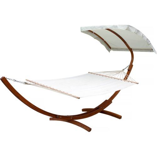 Hamac Bois "dallas Xl" - Avec Toile En Coton Et Auvent - Ecru