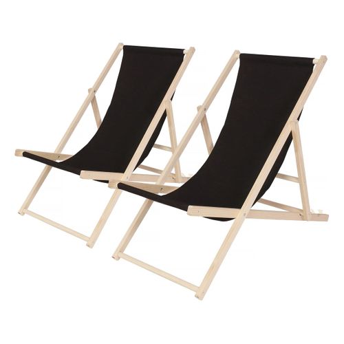 Lot De 2 Transat En Bois "chilienne" - 107 X 56.5 X 81 Cm - Noir