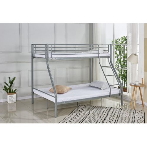 Lit Superposé En Métal "leo" Sommiers Inclus - 90/140 X 190 Cm - Gris