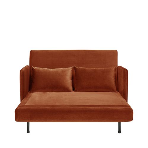 Canapé Convertible 2 Places En Velours Pieds Bois Foncé