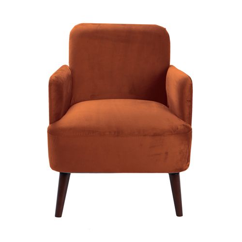 Fauteuil Rétro En Velours Pieds Bois Foncé