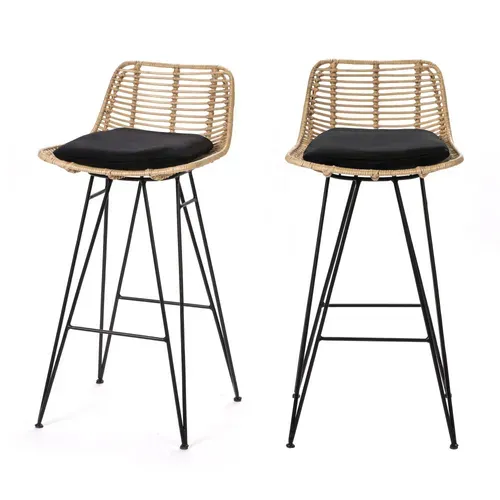 Lot De 2 Chaises De Bar Design En Rotin H67cm