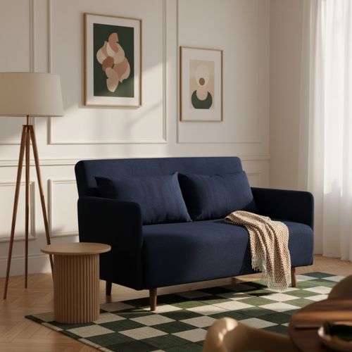 Canapé Convertible 2 Places En Velours Côtelé Pieds Bois Foncé