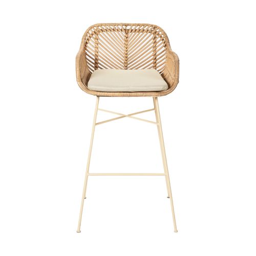 Lot De 2 Tabourets De Bar En Rotin Pieds Beiges H68cm