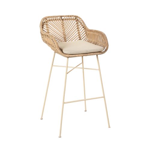 Lot De 2 Tabourets De Bar En Rotin Pieds Beiges H68cm