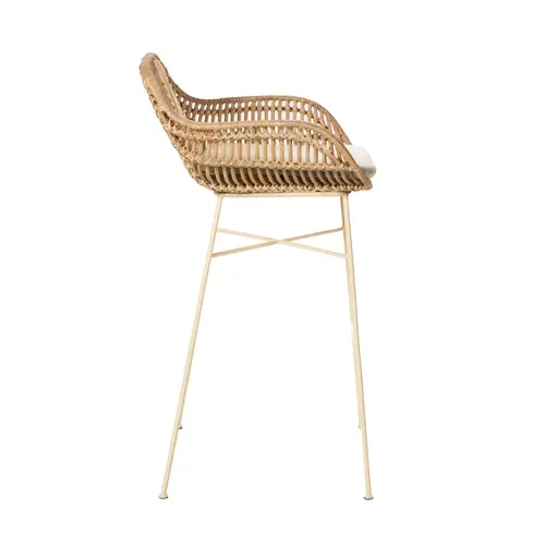 Lot De 2 Tabourets De Bar En Rotin Pieds Beiges H68cm