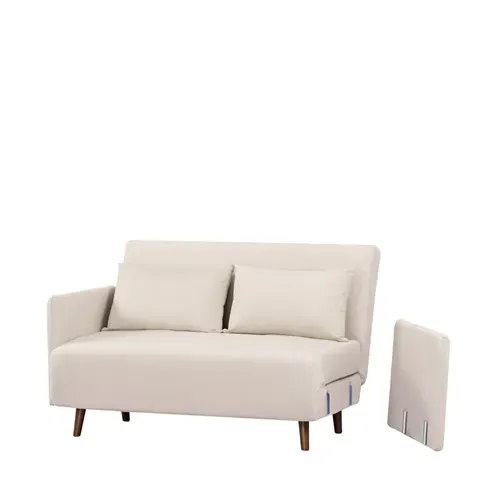 Canapé Convertible 2 Places En Velours Côtelé Pieds Bois Foncé