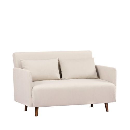 Canapé Convertible 2 Places En Velours Côtelé Pieds Bois Foncé