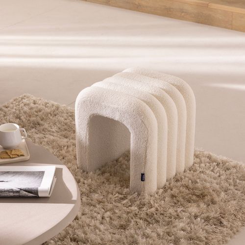 Mui - Tabouret Rembourré En Tissu Bouclette - Blanc