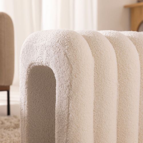 Mui - Tabouret Rembourré En Tissu Bouclette - Blanc