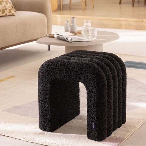 Mui - Tabouret Rembourré En Tissu Bouclette - Noir