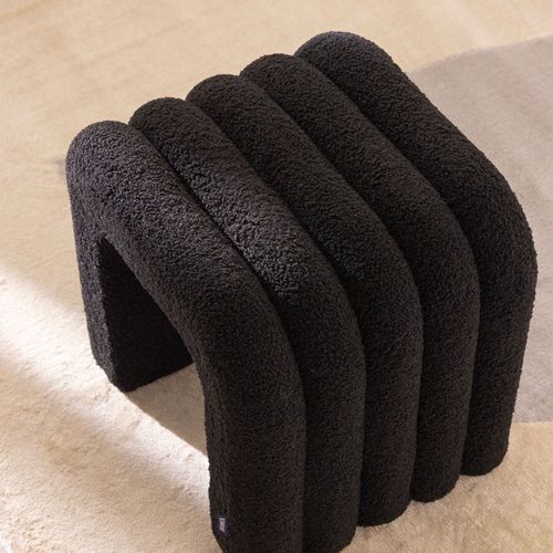 Mui - Tabouret Rembourré En Tissu Bouclette - Noir