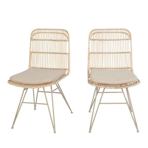 Lot De 2 Chaises Design En Rotin Pieds Beiges
