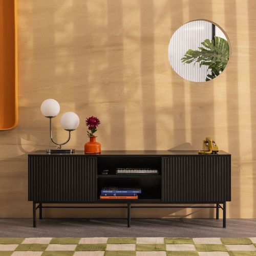 Meuble TV 2 Portes, 2 Niches En Bois Et Métal L150cm