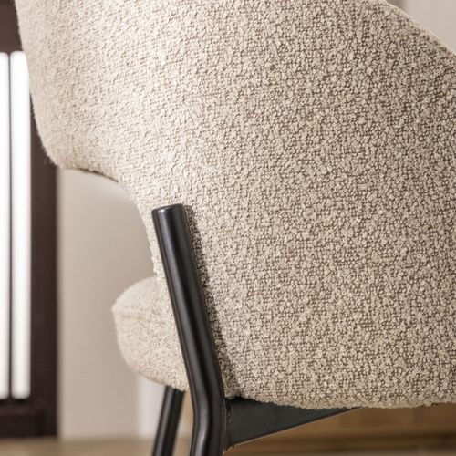Soren - Lot De 2 Chaises De Bar En Tissu Bouclette Et Métal H65cm - Beige Chiné