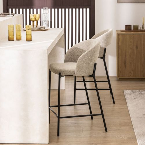 Soren - Lot De 2 Chaises De Bar En Tissu Bouclette Et Métal H65cm - Beige Chiné