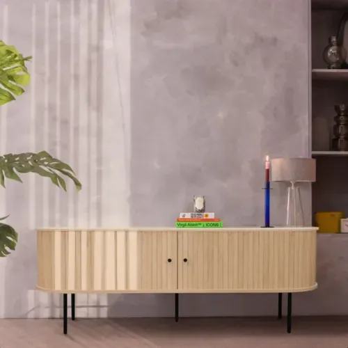 Meuble TV Aux Portes Coulissantes En Bois Et Métal L200cm