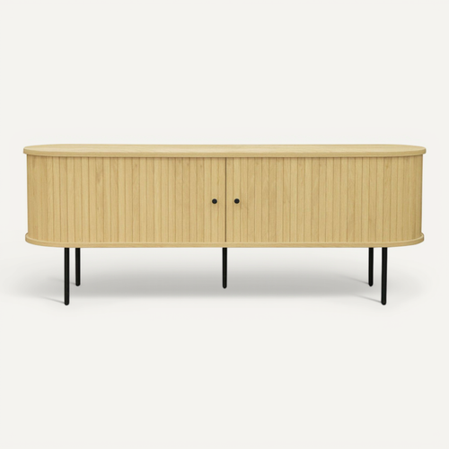 Meuble TV Aux Portes Coulissantes En Bois Et Métal L150cm - Bois Clair