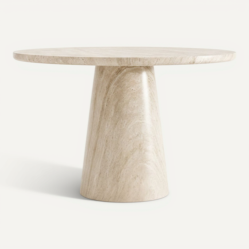 Table à Manger 4 Personnes Ronde Effet Travertin