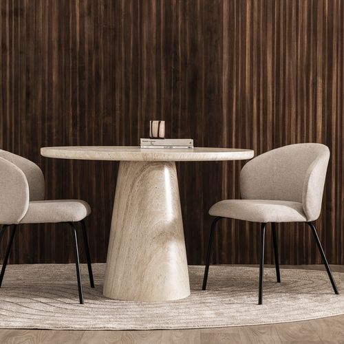 Table à Manger 4 Personnes Ronde Effet Travertin
