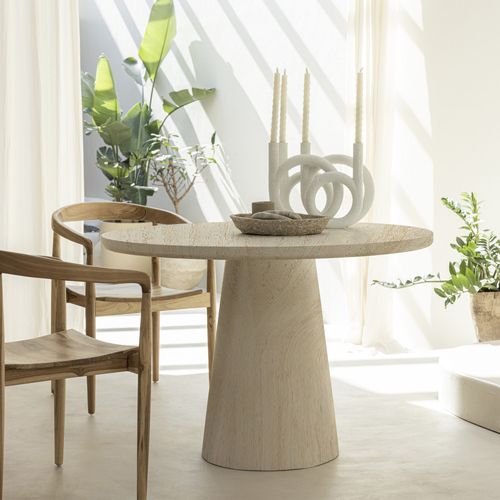 Table à Manger 4 Personnes Ronde Effet Travertin