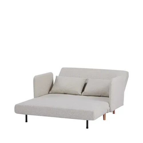 Canapé Convertible 2 Places En Tissu Bouclette Pieds Bois Clair